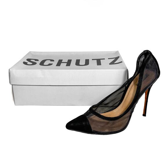 Schutz Sexy Sheer Mesh Black Stiletto‎ Heels Women's 7 Witchy Vamp Pinup - Picture 1 of 12